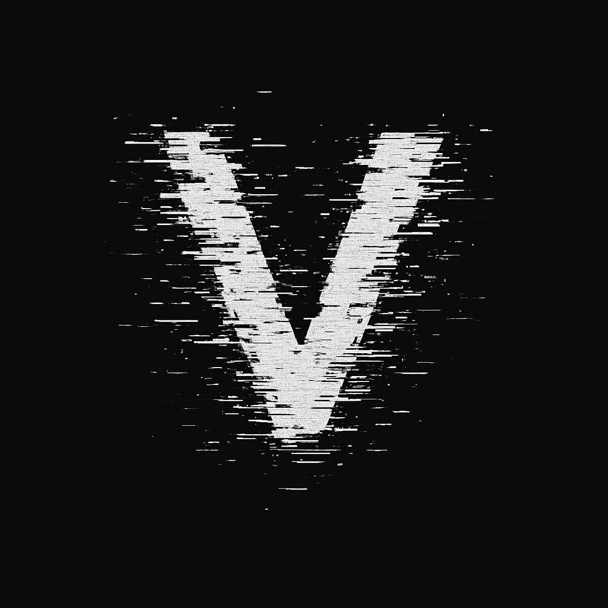 the letter V, visually distorted